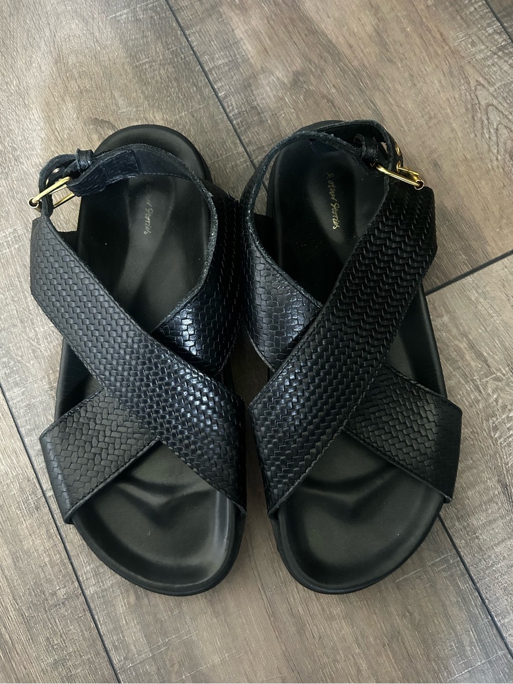 & Other Stories Black Woven Leather Crisscross Sandals